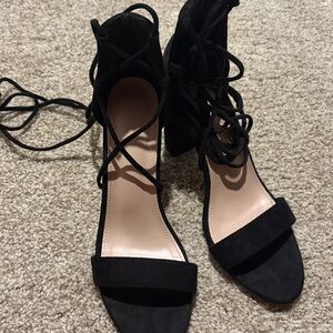 Black Lace-Up Heeled Sandals